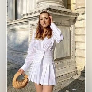 Zara white long sleeve pleated dress size S